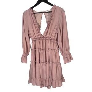 Stolen Hearts Women Pink‎ Ruffle Mini Dress M Boho Cottagecore Romantic Festival